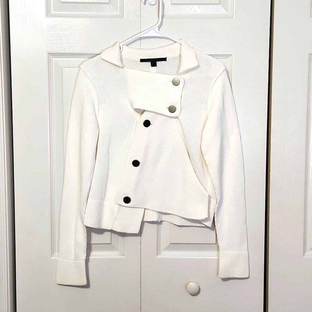 Katherine Barclay Women's Ivory Asymmetrical Long Sleeve Button Sweater Size Med